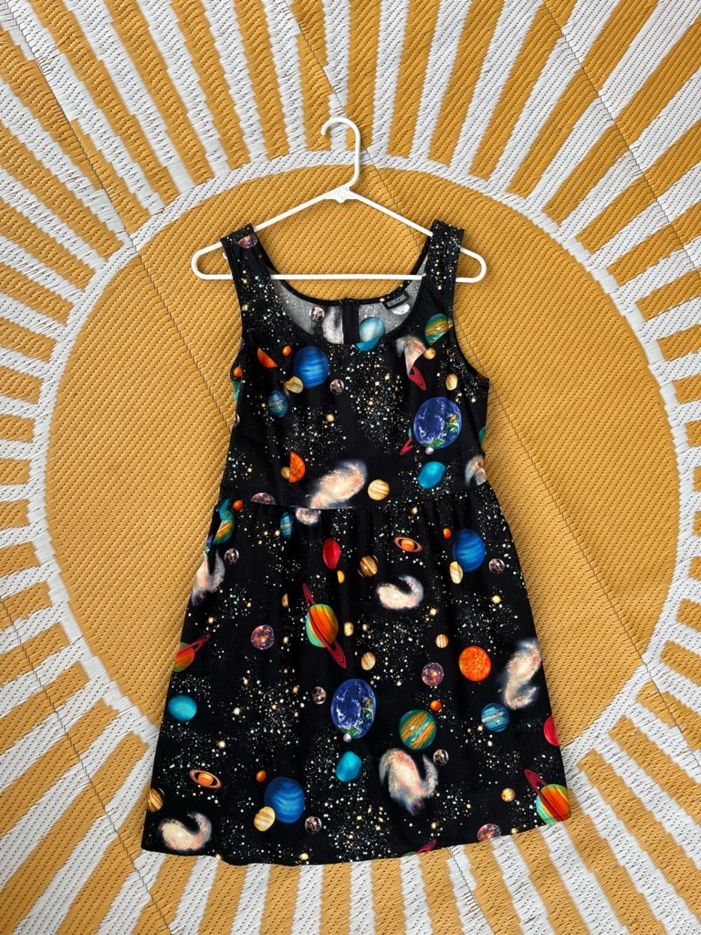 Retrolicious Fit & Flare Black Galaxy Print Tank Dress with Pockets